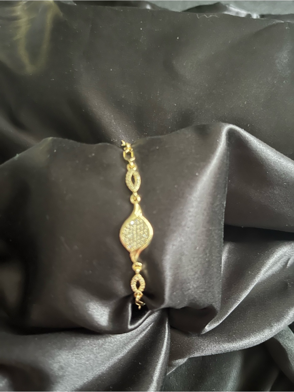 14K Gold Filled Pave Marquise Link Bracelet- Adjustable 6.5 Inch - 18.88g